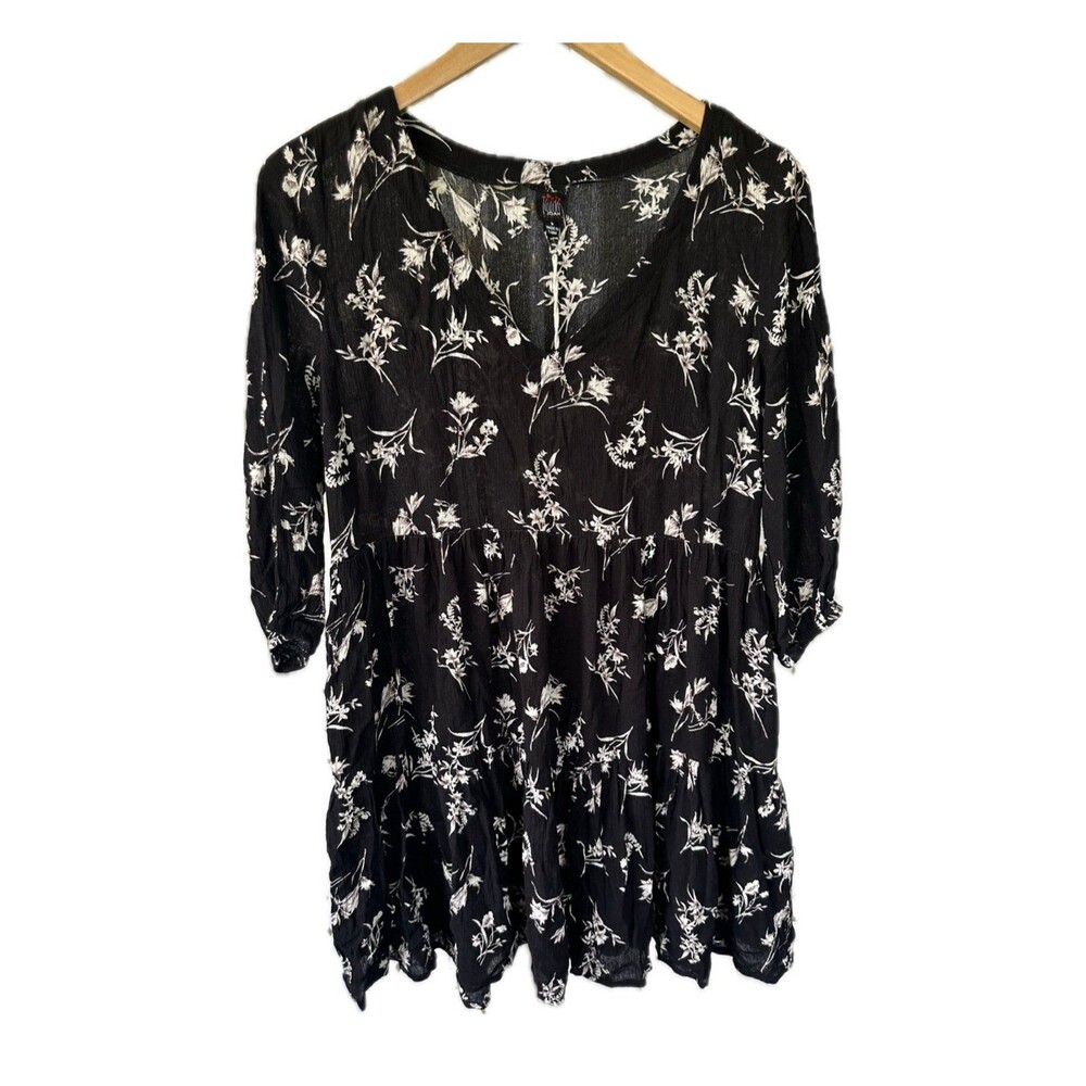 I Joah Premium NWT Semi Sheer Light Crinkle Floral Baby Doll Sun Dress S
